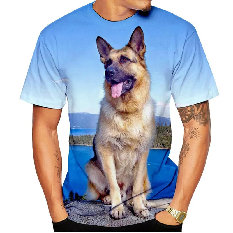 Summer Men's Funny Casual Plus Size Round Neck Tshirt Cute Dog 3D Printed T Shirt Short Sleeved image 2