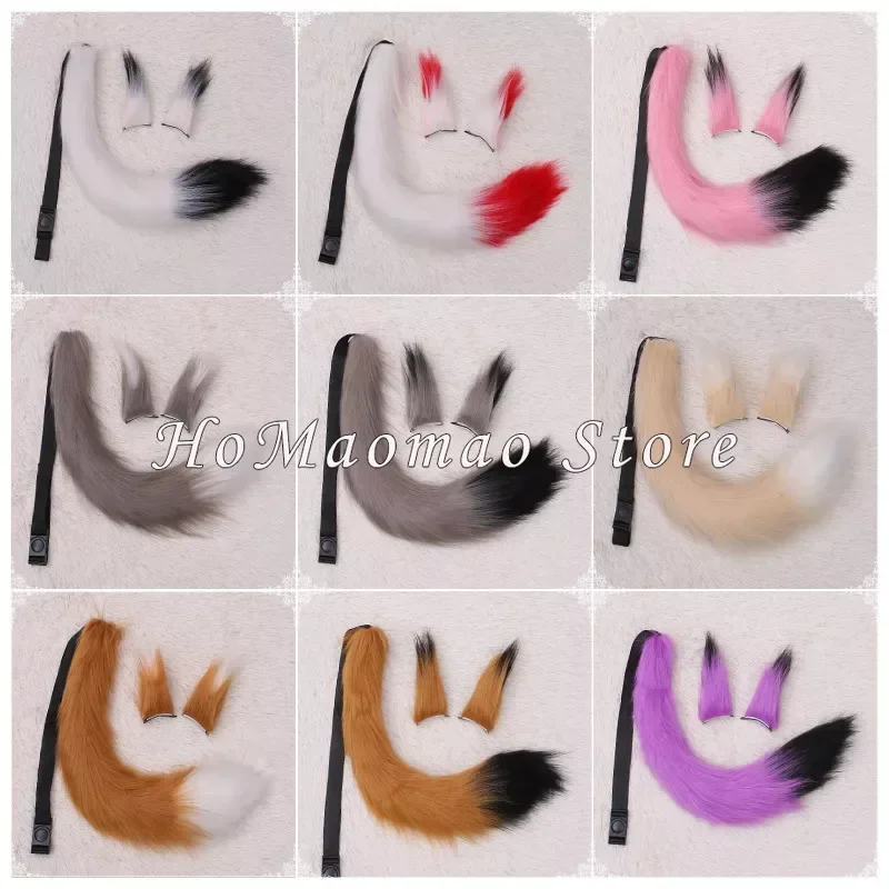 Cat Ears Headband Tail Set Stripe Fluffy Plush Animal Cosplay Costume Home Party Costume Props Fancy Dress Accessories