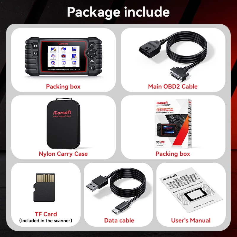 iCarsoft CR V2.0 لـ 10 سيارات اختيارية تصنع أداة تشخيص Obd2 تحديث مجاني TPMS/ABS/DPF/EPB/إعادة ضبط الزيت + طباعة البيانات المباشرة