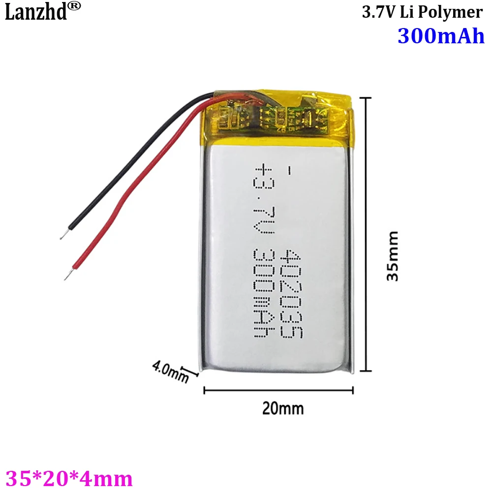 

3.7V polymer lithium battery 402035 300mAh For Bluetooth speaker beauty device small fan card insert speaker battery