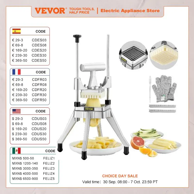 

VEVOR 3/8,1/4 дюймов, ручная овощерезка для фруктов, коммерческая пищевая резка из нержавеющей стали, слайсер для дома, ресторана, кухни