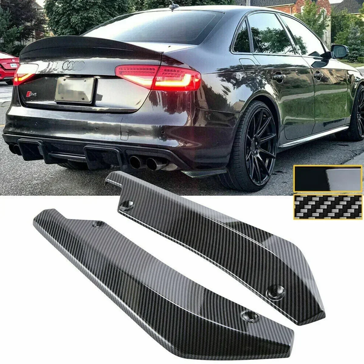 2PCS Rear Bumper Splitter Universal Side Spoiler Diffuser Canards Valance For Audi S3 S4 A3 A4 B7 B8 Car Accessories