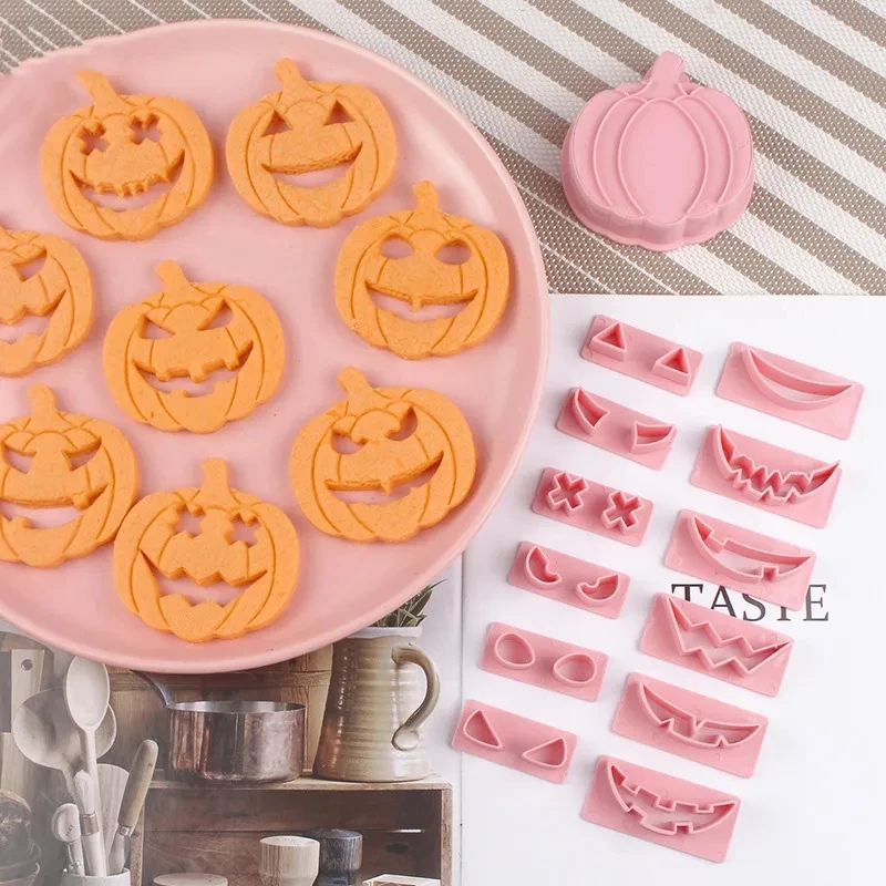 13Pcs DIY Pumpkin Face Halloween Cookie Cutter Set Biscuit Mold Fondant Embosser Stamps Halloween Party Cake Decorating Tools