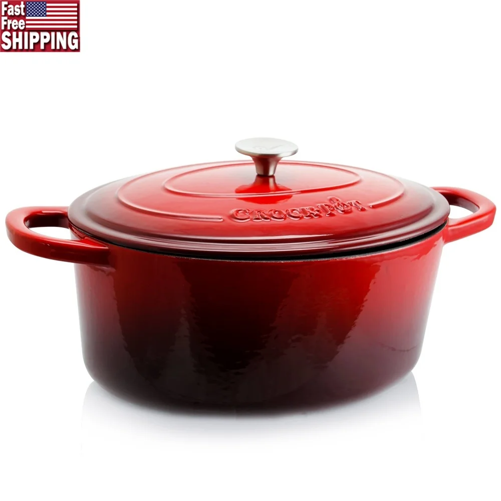 

Enameled Cast Iron 7 Qt Oval Dutch Oven Self Basting Lid Nonstick Cooking Pot Stews Soups Casseroles Easy Grip Handles