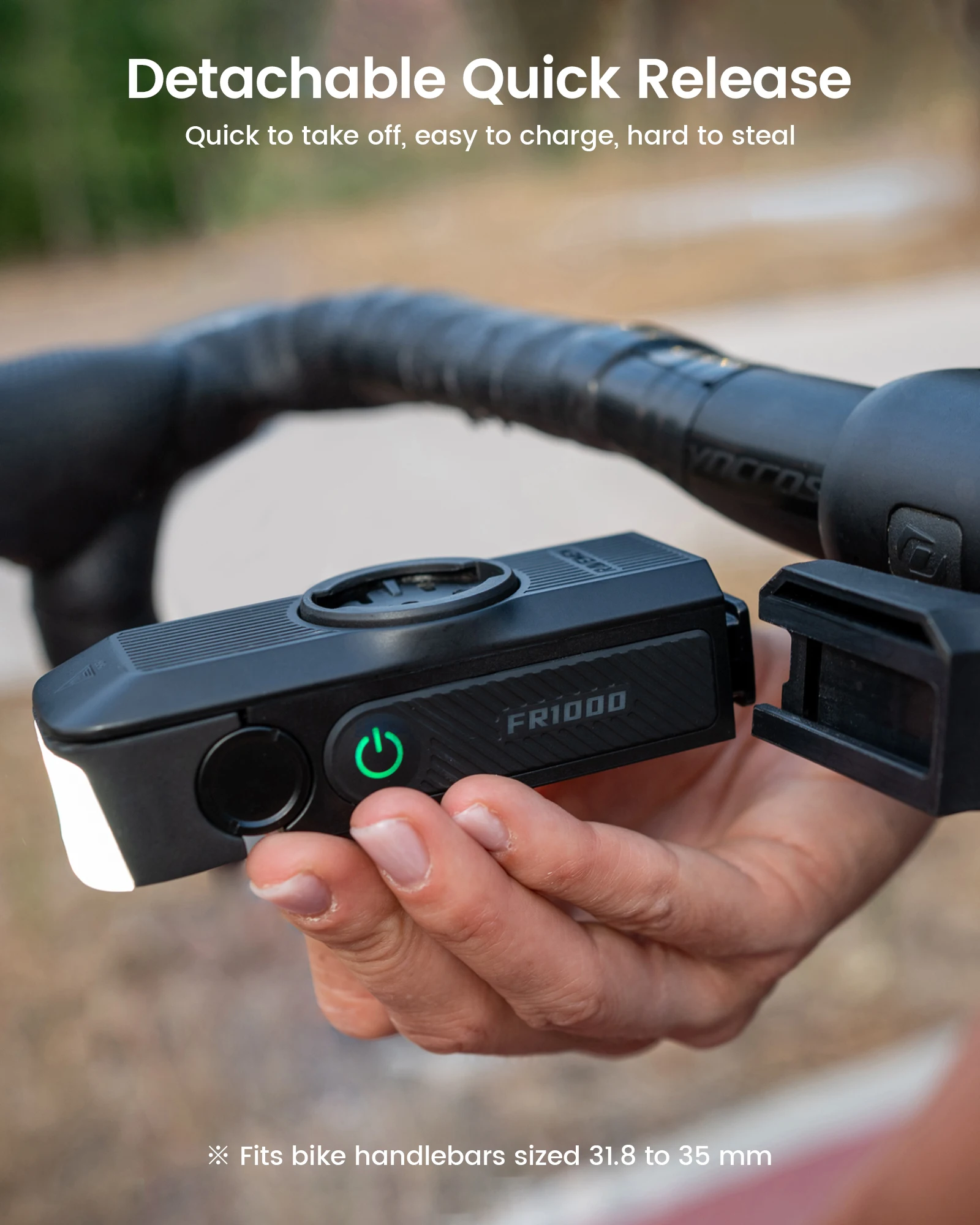 مصباح أمامي للدراجة RAVEMEN FR1000 لـ Garmin Wahoo Bryton IGPSPORT GPS قابل لإعادة الشحن للدراجة مصباح أمامي وتصميم قوس + AGM03