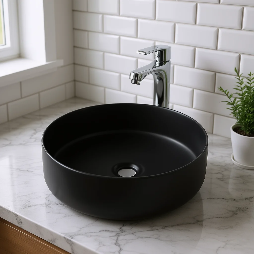 Ceramic Art Round Container Bathroom Sink Round Matte Surface Simple Design