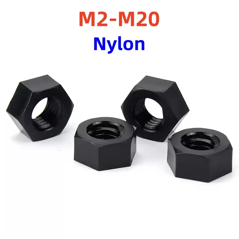 Nylon Plastic Hex Nuts M2 M2.5 M3 M4 M5 M6 M8 M10 M12 M14 M16 M18 M20 Black Nylon Nut Insulation Hexagon Locknut