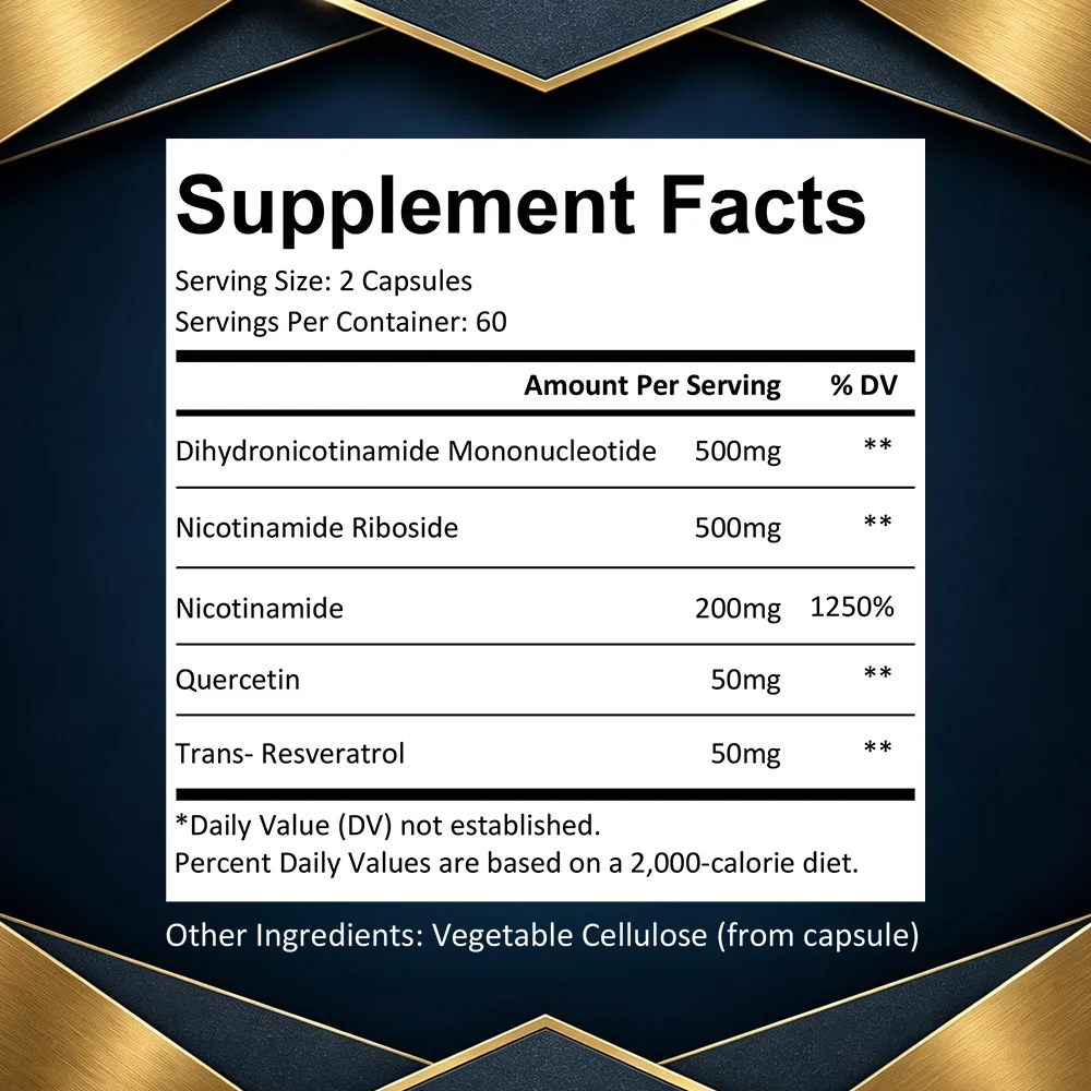 NMNH Supplement - with Niacinamide, Quercetin, Trans-Resveratrol, for NAD+, Skin Cell, Anti-Aging & Energy