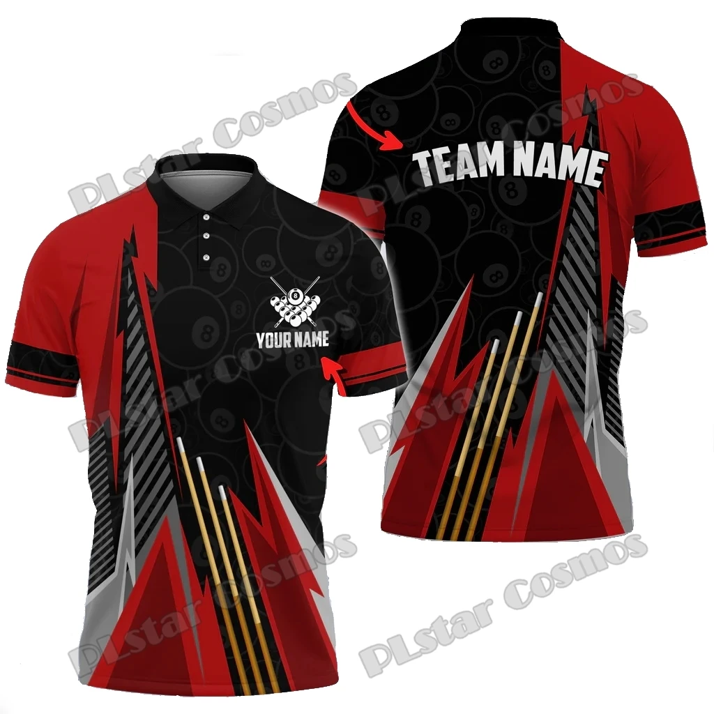 Billiards Pattern Multicolor Options Personalized Name 3D Printed Premium Men's Polo Shirt Summer Casual Polo Shirt POL189