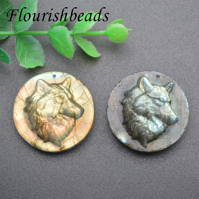 30mm Natural Labradorite  Wolf Head Pendant Accessories DIY Handcrafts Healing Animal Jewelry Reiki Necklace Decoration