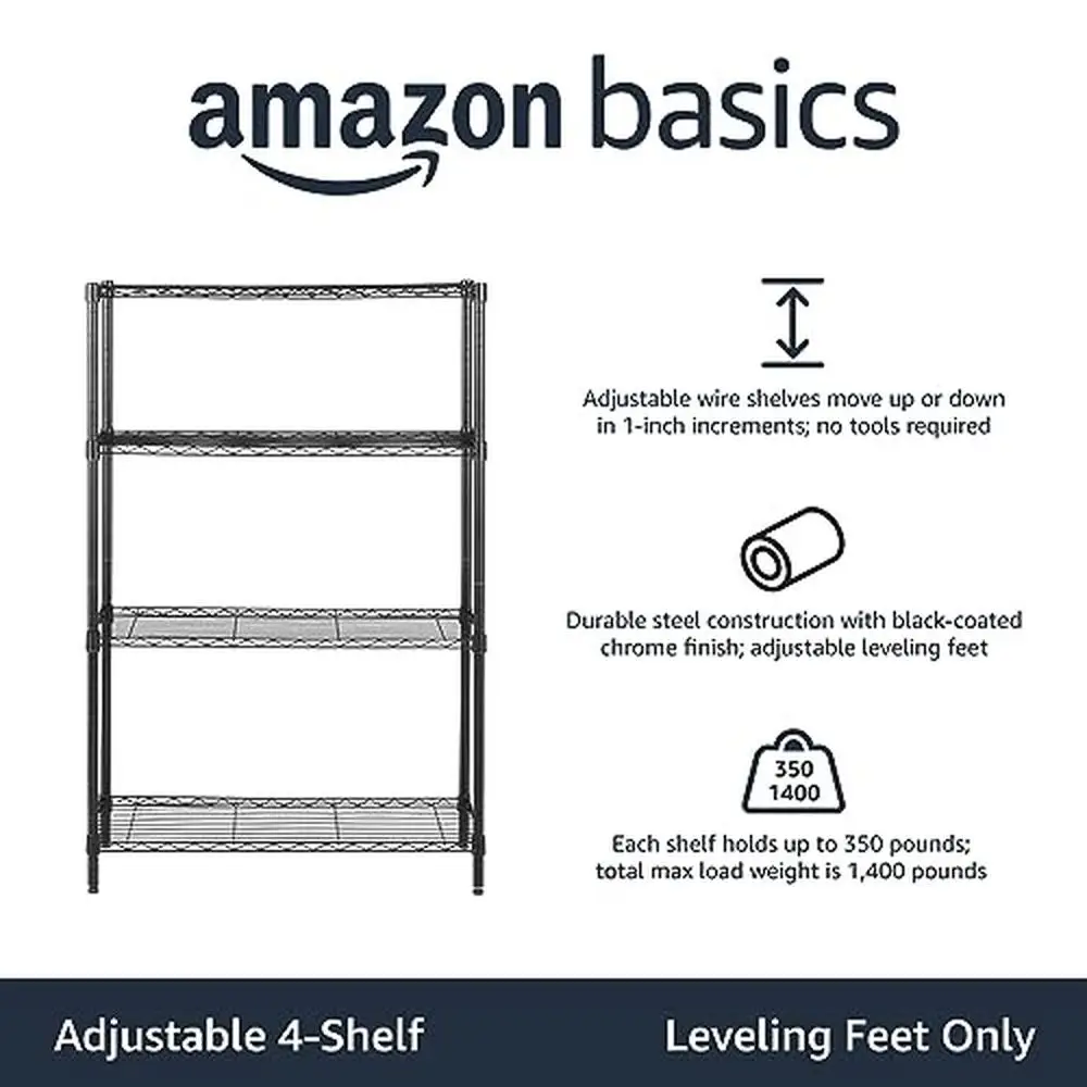 Adjustable Heavy Duty Steel Wire Rack Storage Shelving 36x14x54 inches Black Kitchen Garage Organizer Shelf Tiered Rectangular