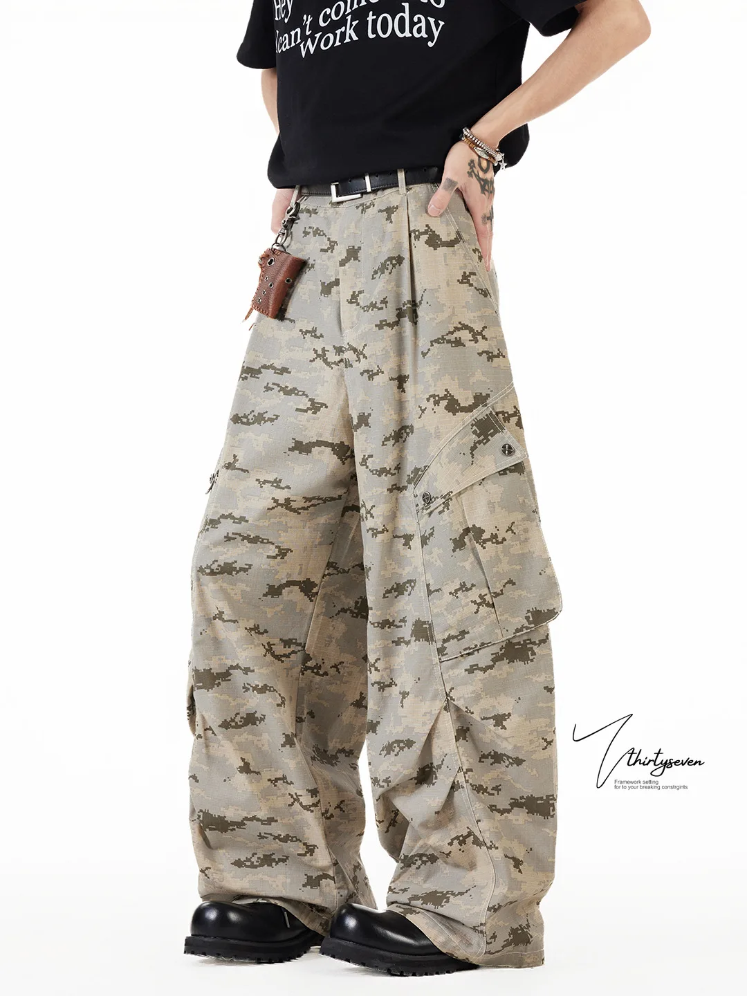 

American High Street Retro Camouflage Men's Casual Pants Autumn Trendy Brand Large ket Workwear Long Loose Folded Floor-Le...