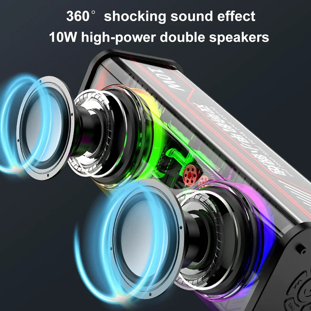 V8 Transparent Mecha Speakers Bluetooth 5.0 Wireless Double Bass Diaphragm Subwoofer Music TWS RGB Light Mini Party Loudspeaker
