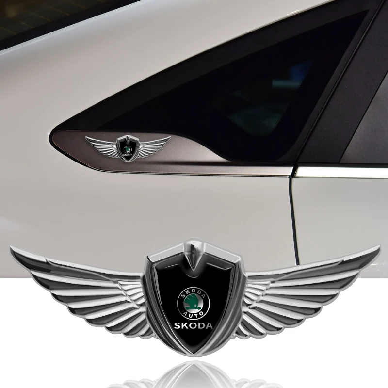 1pcs New Car Badge Metal Wings Body Decoration Sticker Car Goods For Skoda Octavia Fabia Kamiq Kapoq Kodiaq Rapid SCALA Superb