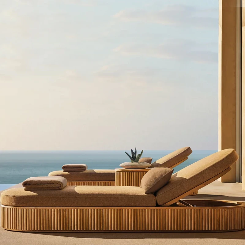 Outdoor Pool Sun Lounger Chairs for Hotel Furniture Set Leisure Furniture Folding Bed Chaise Lounge Modern Wooden Sofa Set view 2
