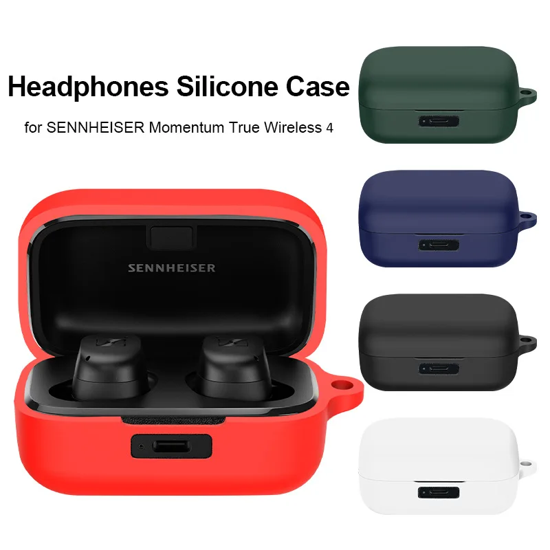 مناسبة لـ Sennheiser MOMENTUM True Wireless 3/4 حقيبة شحن سماعة الأذن غطاء حماية من السيليكون قابل للغسل وغير قابلة للانزلاق