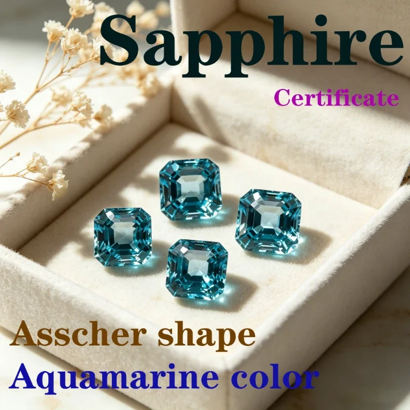 Synthetischer Edelstein Saphir Asscher-Schliff Aquamarin-Farbe Zertifiziert Hochwertig – Detail 1
