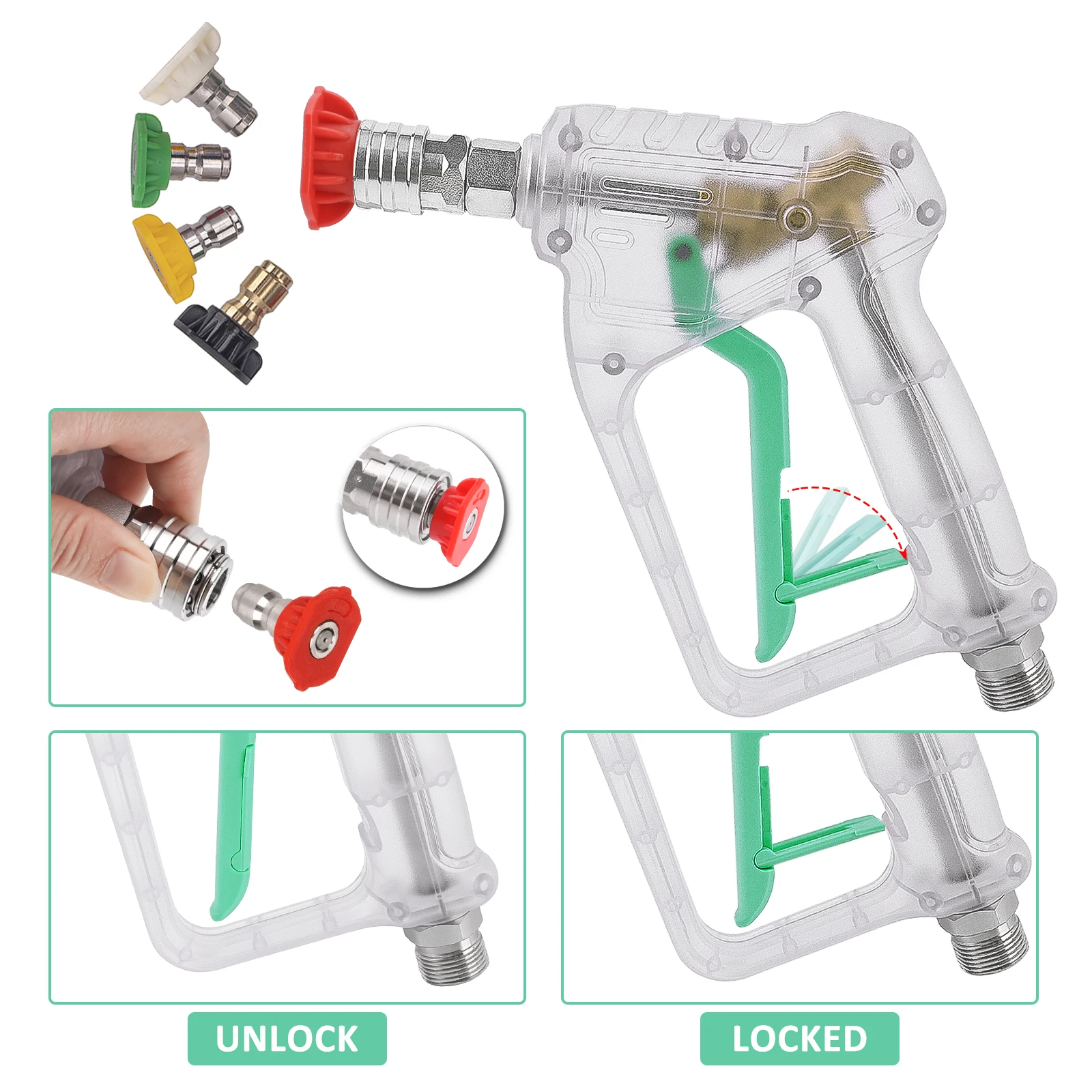Pressure Washer Gun Kit - Convenient Electric Pressure Washer Gun Max 150 bar with 1/4" Quick Connector 5 Spray Nozzle Tips Set - view 2
