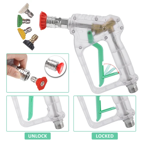 Imagen 2 del producto Kit de pistola para lavadora a presión, práctica pistola para lavadora a presión eléctrica, máx. 150 bar con conector rápido de 1/4"", juego de 5 puntas de boquilla de pulverización