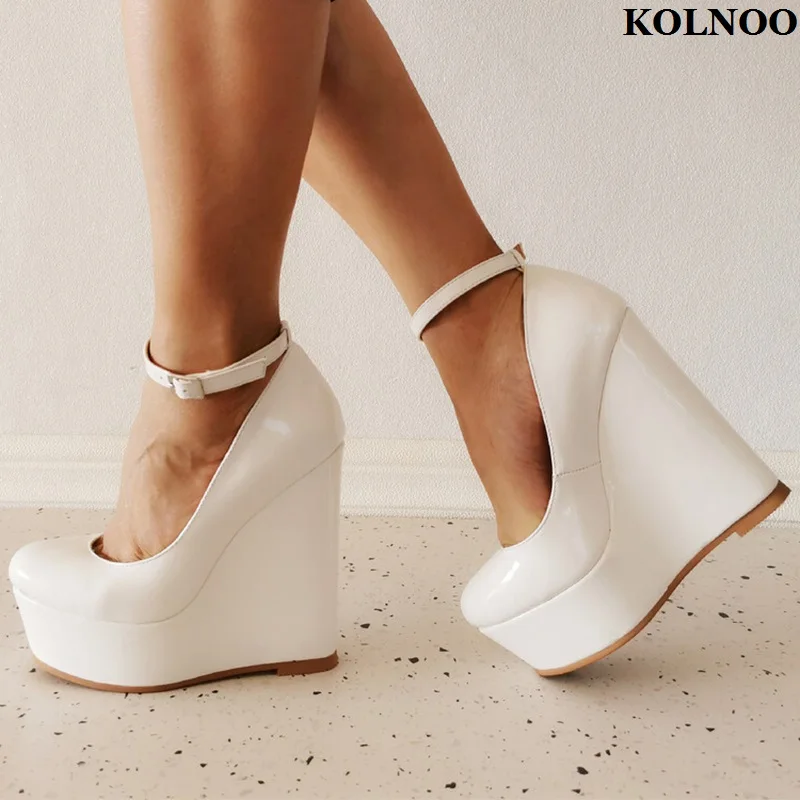 

Kolnoo Handmade Real Photos Women's Wedges Heels Pumps Buckle Strap Night-club Big Size 35-47 Evening Party Fashion Prom Shoes