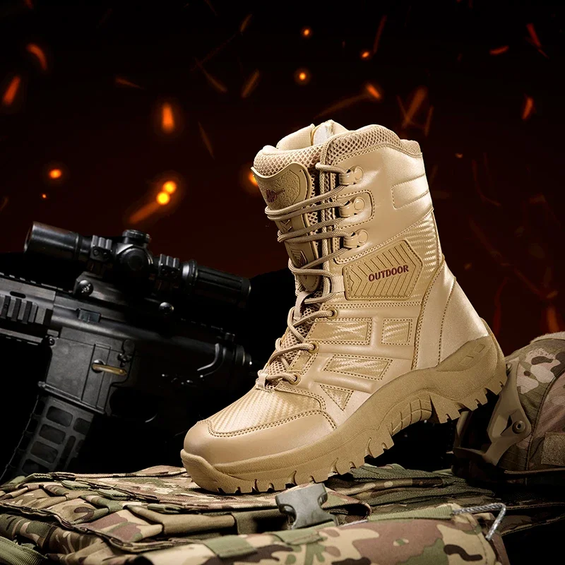 Botas militares de cuero para hombre, botines de combate táctico del ejército, fuerzas especiales del desierto, zapatos de trabajo para exteriores, senderismo, otoño