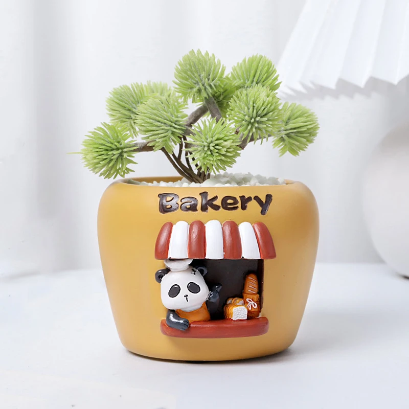 Panda Bakery Planter for Succulents Air Plants Cute Flower Pots Fairy Garden Decor Figurines Pencil Holder Home Table Decoration