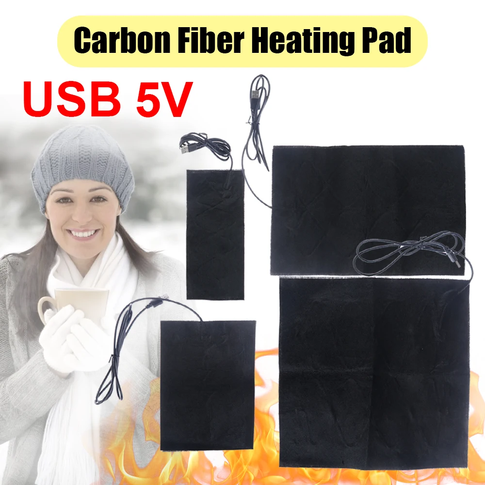 1/4PCS Carbon Fiber Heating Warm Paste Pad Hand Warmer USB Safe Heated Film Electric Winter Fever Heat Mat For Cloth Vest Jacket