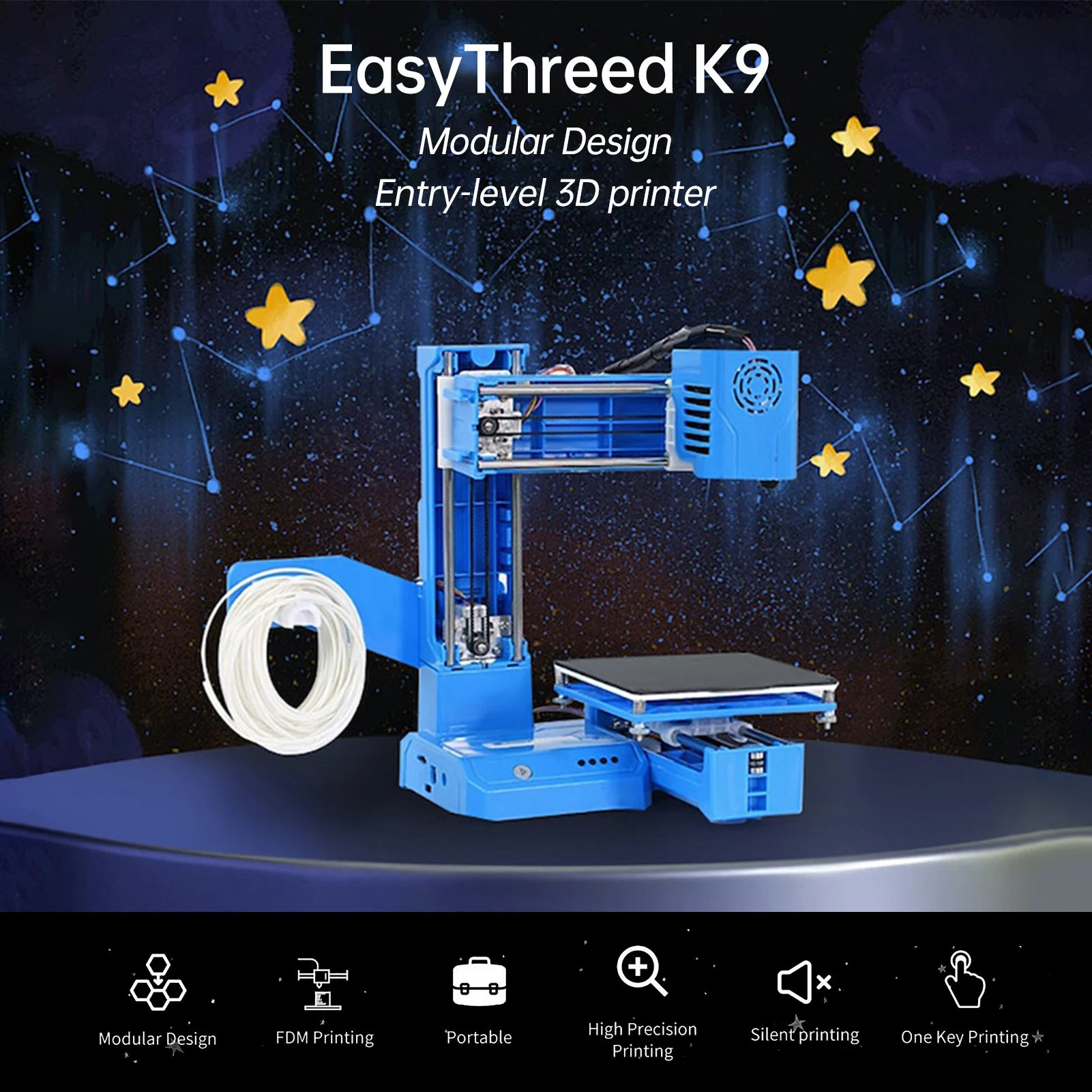 EasyThreed K9 มินิเดสก์ท็อปการพิมพ์สําหรับเด็ก 100x100x100 มม.ขนาดพิมพ์ One-Key การพิมพ์ TF Card สําหรับผู้เริ่มต้น