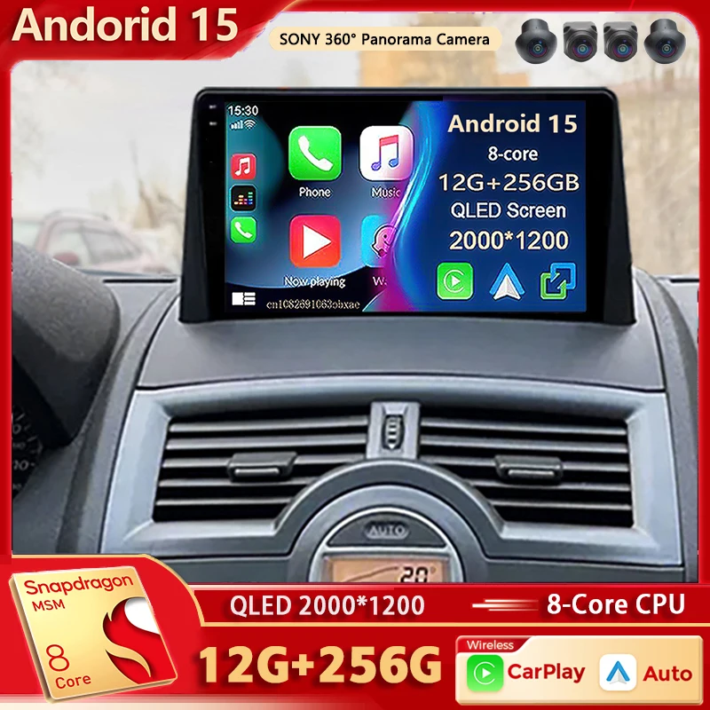 Android 15 For Renault Megane 2 2002-2009 2K QLED Android Car Radio Multimedia Video Player GPS Stereo CarPlay 4G Navigationv BT