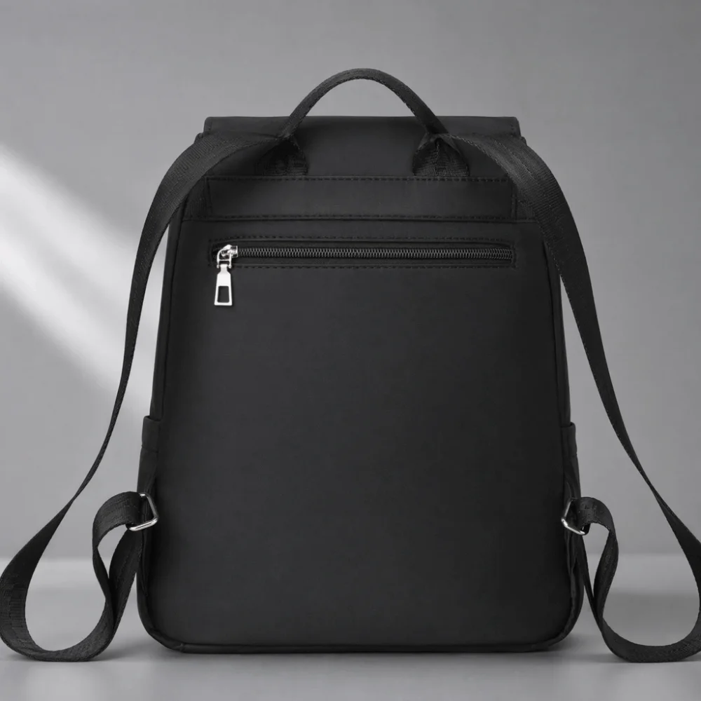 Large Capacity Nylon Black Backpack Lightweight Solid Color Simple School Bags Multi-pocket Durable Ladies Rucksack Travel