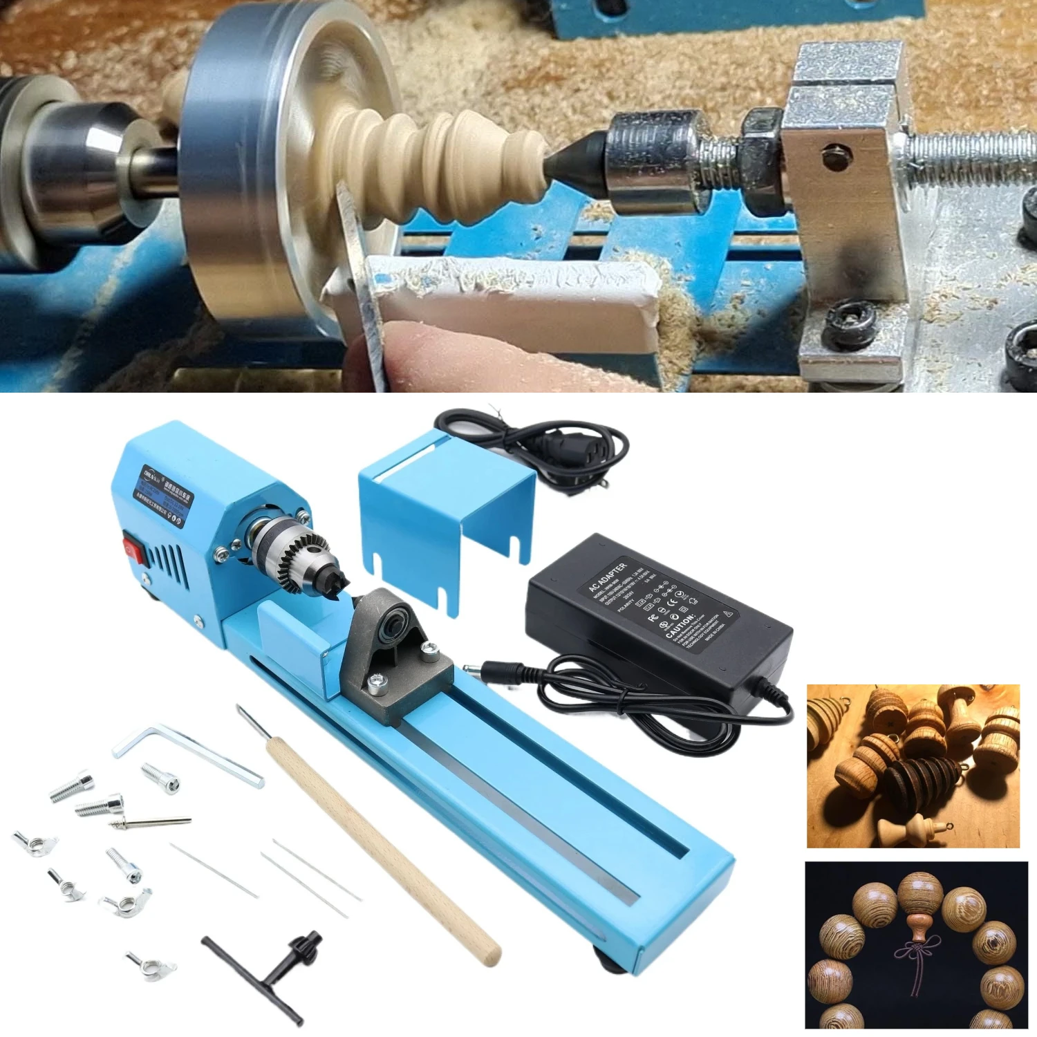 Mini Wood Lathe Machine Multi-Purpose Processing Diameter Turning Cutting Sanding Polishing Wood Professional Tool Accessories
