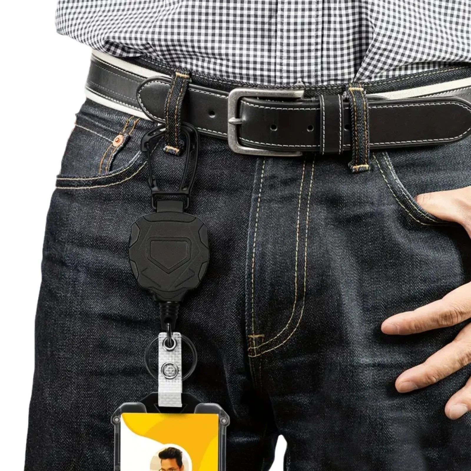 Mosquetón de plástico resistente estilo mecha, soporte para tarjeta de identificación, gran capacidad, clip retráctil de alta elasticidad, estuche para insignia de trabajo, durab