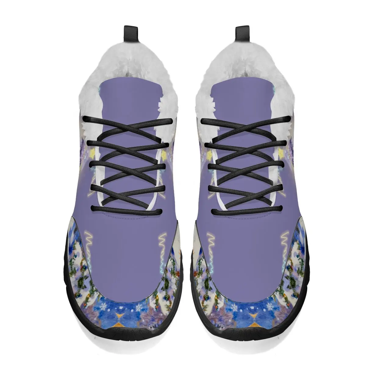 

Parent-child Round-toe Fly-woven Color-blocking Fleece Warm and Soft-soled Hollowed-out Ghost Christmas Festival Sports Shoes