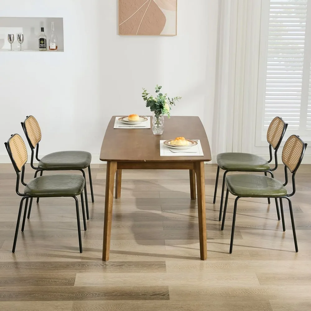 식사용 커피 의자, 등나무 주방 의자 4개 세트 GreenLeather Boho 식당 의자 Mid Century, 커피 의자