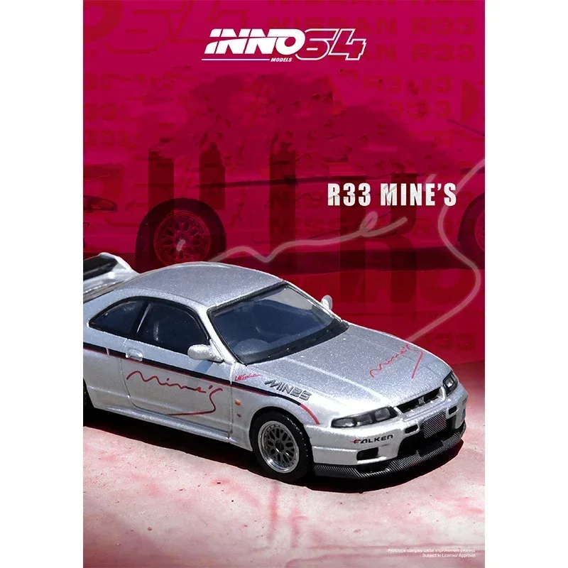

INNO в наличии 1:64 Nissan Skyline GTR R33 Tuned Mine`s Silver, литая под давлением диорама, коллекция моделей автомобилей, миниатюрные игрушки