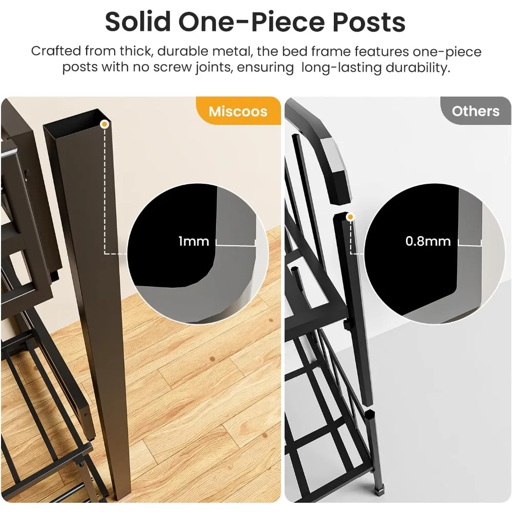 سرير ثلاثي بطابقين شديد التحمل، سرير بطابقين معدني مزدوج الحجم مع سلم، صديق للعائلة لجميع الأعمار، غرفة النوم، لا حاجة إلى صندوق زنبركي #4