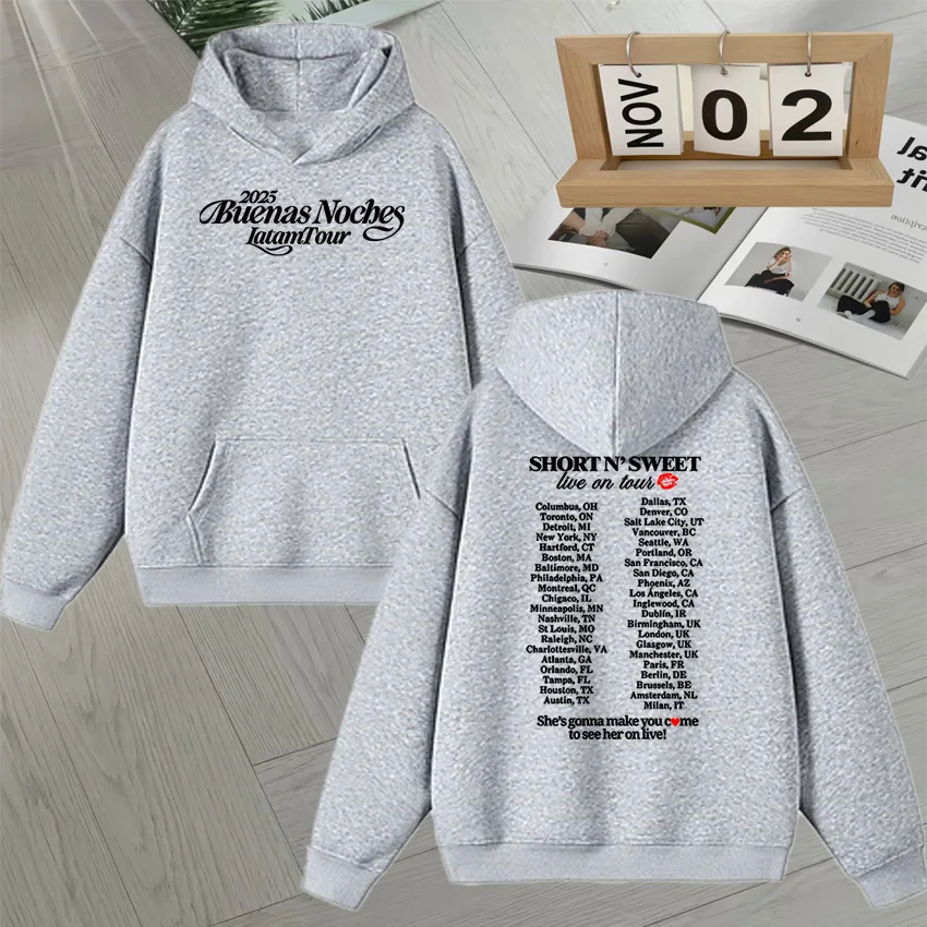 2025 Fashion Sabrina Carpenter Short N Sweet Live Tour Graphic Double Sided Print Hoodie Fleece Men Women Long sleeve Pullovers