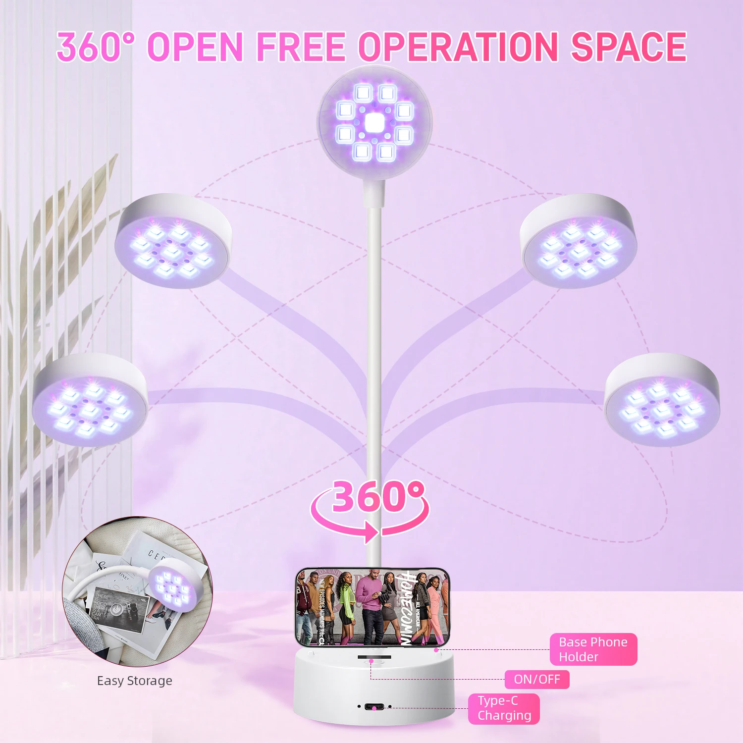 Rechargeable Adjustable UV LED Nail Lamp for Gel Polish Curing Professional Cordless Nail Dryer for Salon and Home Use