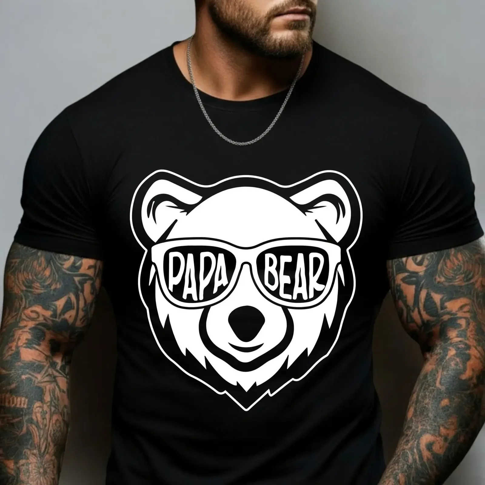 Papa Bear T Shirt Cool Sunglasses Father's Day for Dad Grizzly Lover New Casual Apparel vintage Washed homme Breathable