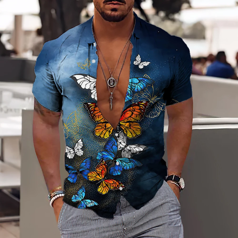 Summer Butterfly 3D Print Hawaiian Beach Shirts Men Women Casual Fashion Streetwear Short Sleeve Shirt Tops Blouse Man Clothing