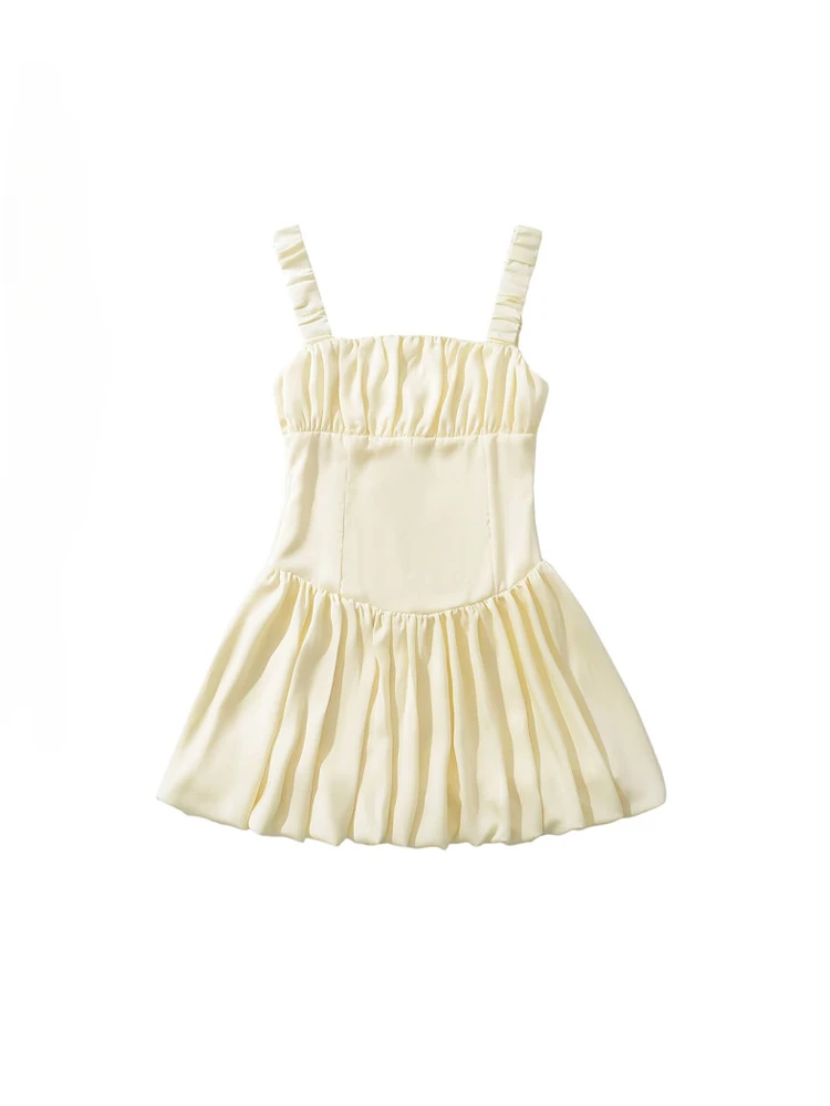 Sweet Girl French Off-shoulder Sleeveless Pleated Camisole Dresses Women's Summer Ballet Style Slim Waist Suspender Tutu Dress