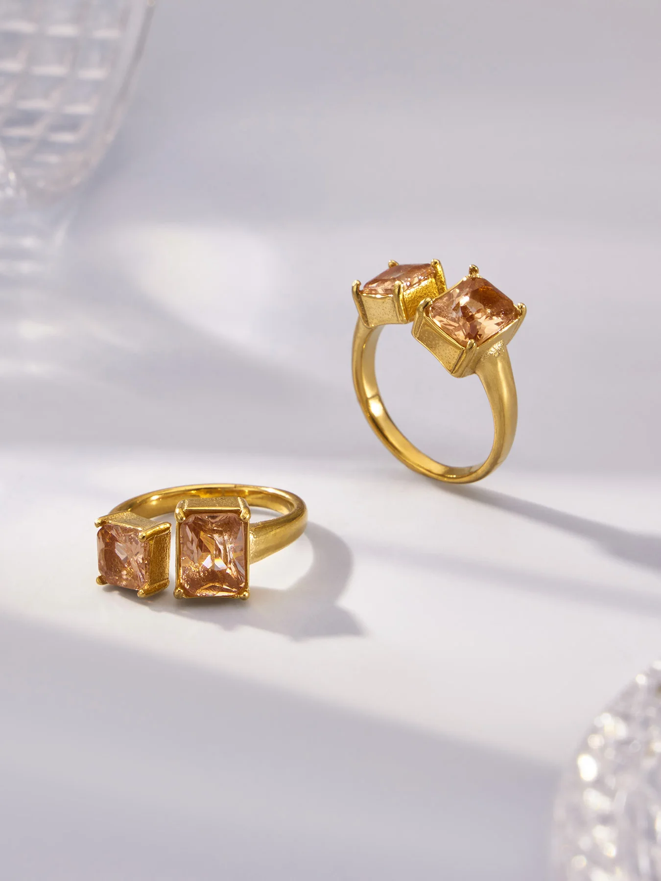 Schöne Quadratische Zirkonia Damenringe Edelstahl PVD Vergoldet Wasserfeste Offene Ringe für Damen Schmuck – Detail 14