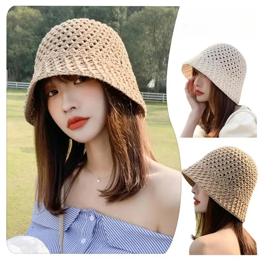 

Girls Sun Hat Wide Brim Floppy Summer Hats for Women Beach Panama Straw Dome Weave Bucket Hat Femme Shade Cap Women Caps