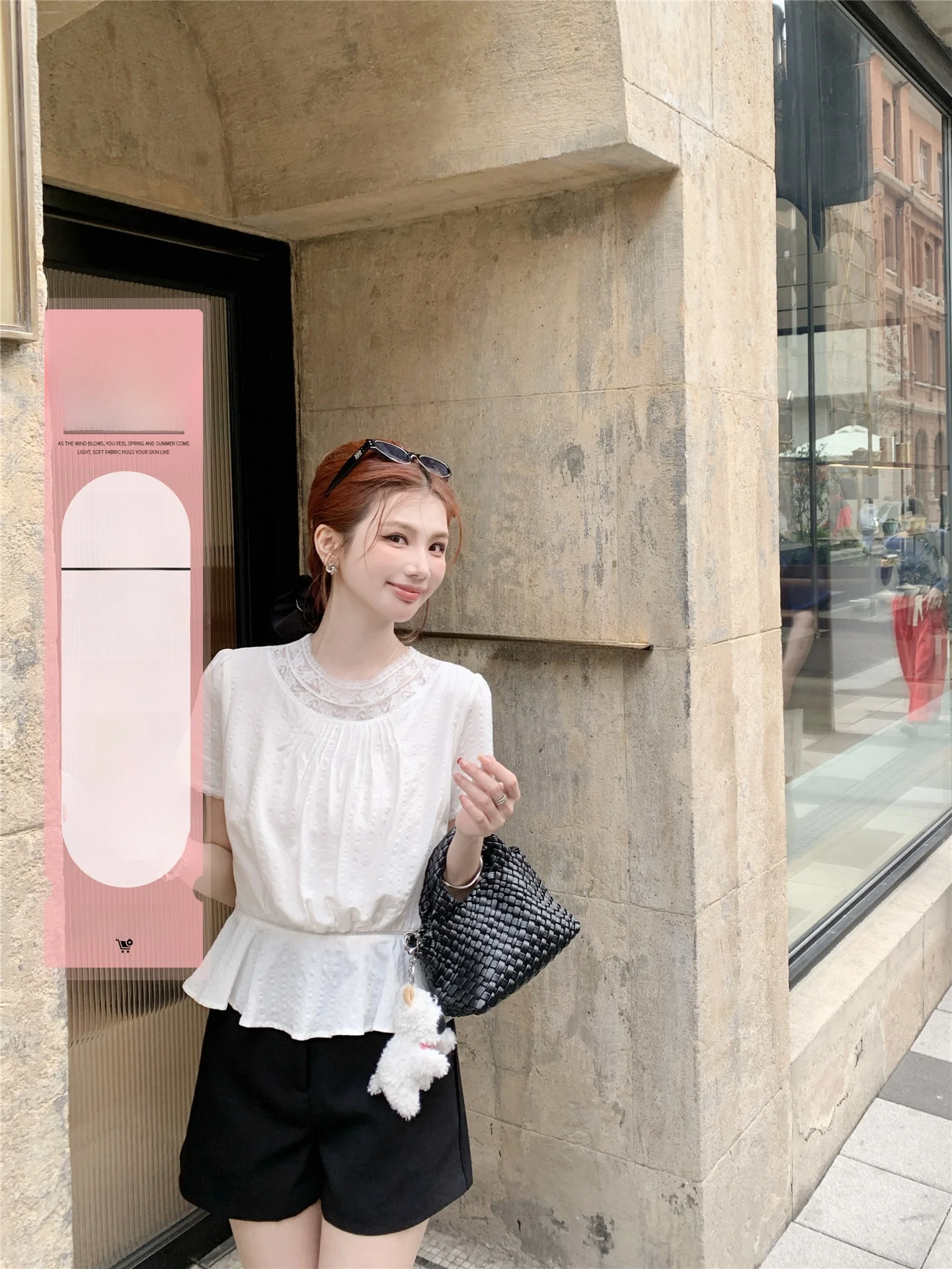 

Элегантная приталенная женская блузка с коротким рукавом и кружевом, тонкая, как бумага, для весны и лета, модная, с эффектом утяжки на талии, универсальная