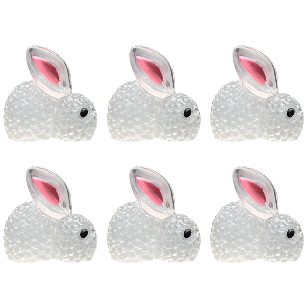 

6pcs Luminous Rabbit Statue Car Decor Resin Bunny Ornament Desktop Garden Gift Miniature Car Interior Adornment Cartoon Rabbit