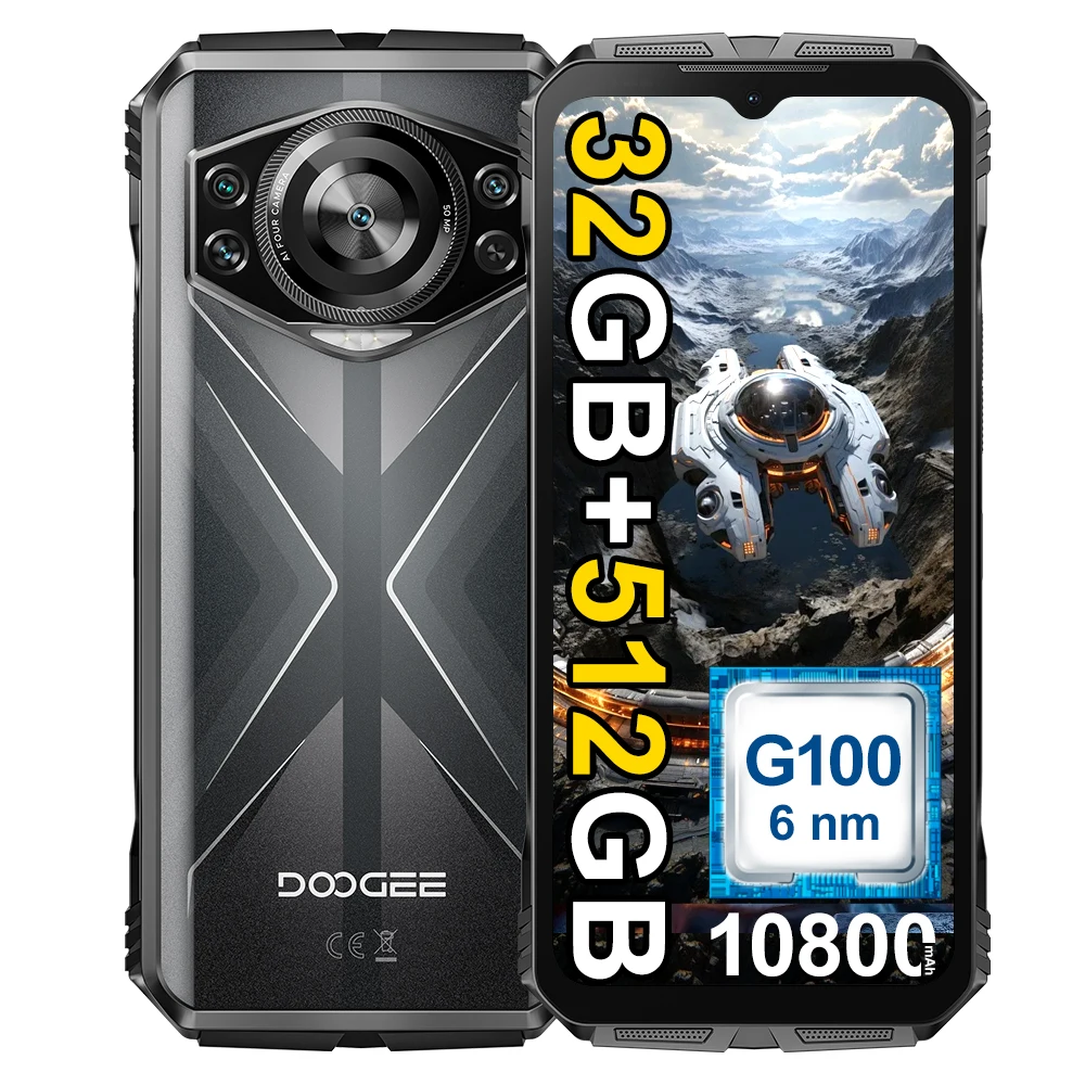 DOOGEE S118 Helio G100 6nm 32GB(12+20) 512GB Smartphone 10800mAh 33W Charging NFC Android 14 Rugged Mobile Phone