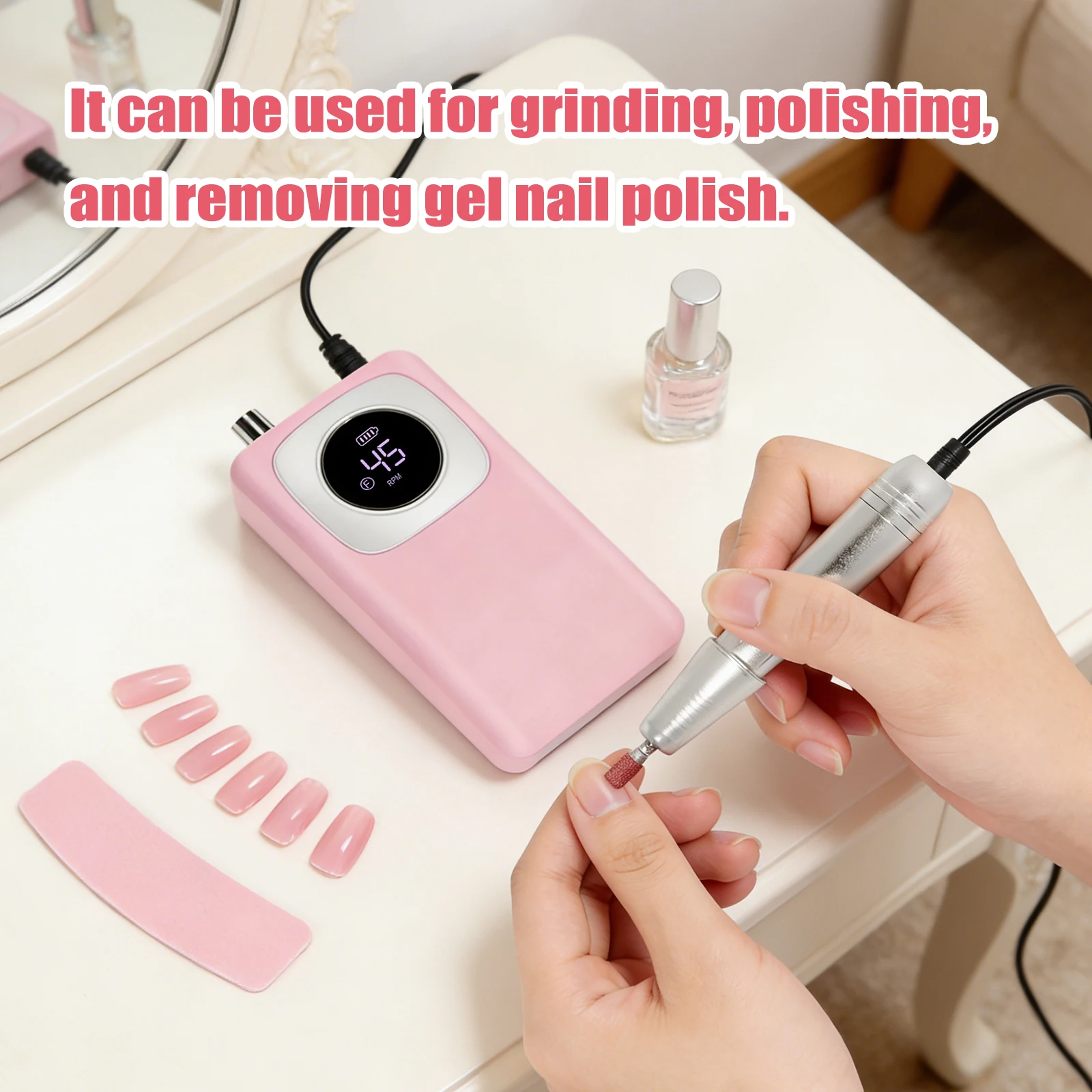 

Electric Nail Drill Kit 45000RPM for Beginners USB Rechargeable Cordless Nail File with 6 Drill Bits Professional Manicure Tools