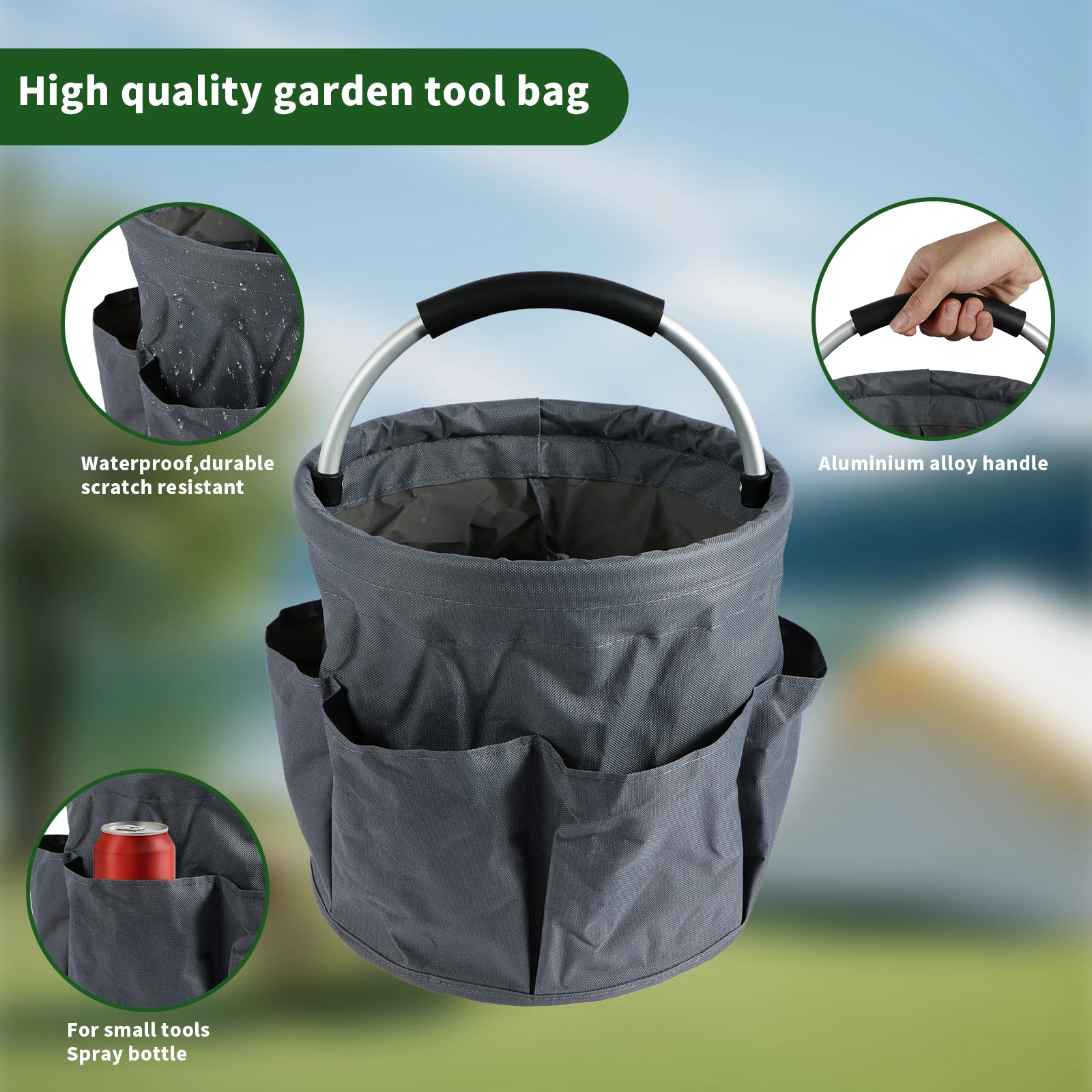 17L Hand Storage Basket Folding Garden Tool Basket Portable Picnic Basket Large Capacity Multifunctional Wash Bag with 6 Pockets