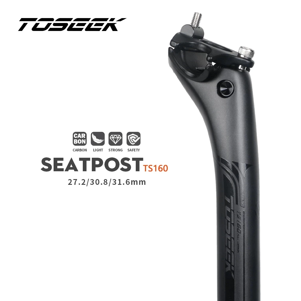 

TOSEEK Carbon Fibre Seatpost 27.2/30.8/31.6mm Bicycle MTB/Road Bike Seat Post Offset 20mm Matte Black Grey Silver