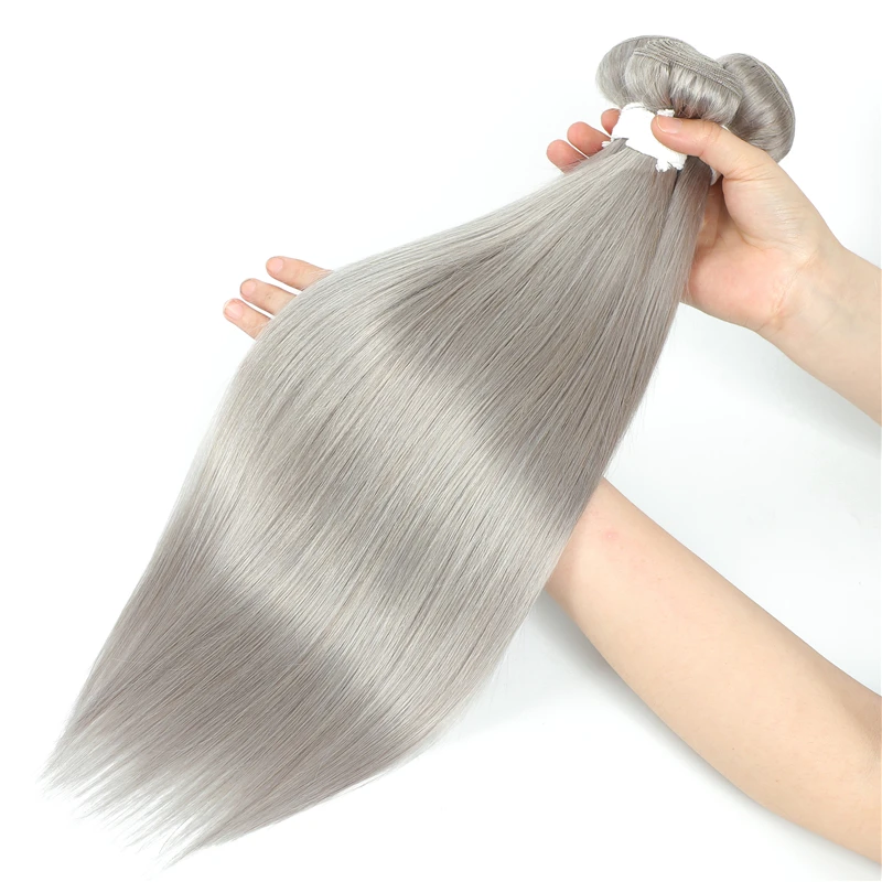 Fasci di tessuto dei capelli brasiliani fasci di capelli di colore grigio argento dritto 100% estensione dei capelli umani tessuto Pre-colorato Remy